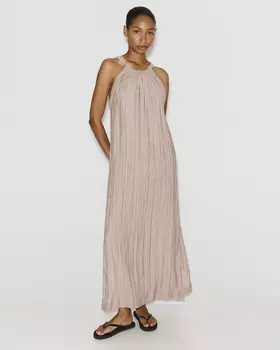 Платье макси из жатой ткани кофейного цвета