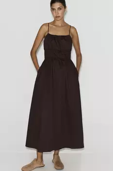 Платье миди из хлопка шоколадного цвета