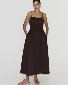 Платье миди из хлопка шоколадного цвета