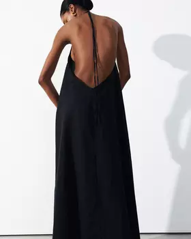 Платье миди льняное черного цвета