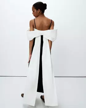 Платье миди с бантом из тафты черного цвета