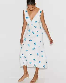 Платье миди с кружевом белого цвета