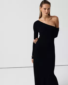 Платье миди с открытым плечом черного цвета