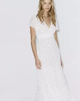 Платье миди с принтом молочного цвета