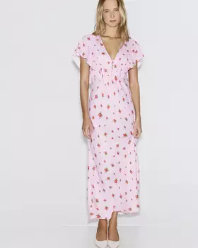 Платье миди с рюшами светло-розового цвета