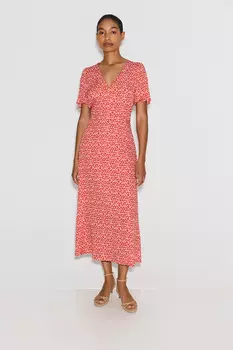 Платье миди в цветочек красного цвета