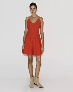 Платье мини ажурное кораллового цвета