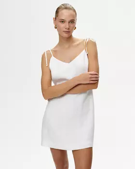 Платье мини льняное белого цвета