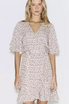 Платье мини на запах бежевого цвета