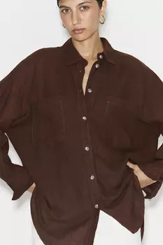 Рубашка изо льна шоколадного цвета