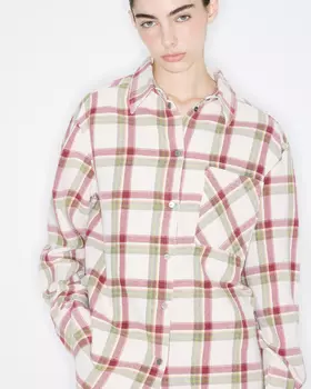 Рубашка в клетку с эффектом варки цвета экрю