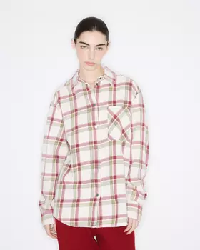 Рубашка в клетку с эффектом варки цвета экрю