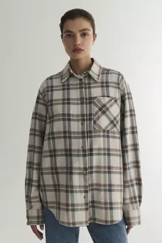 Рубашка в клетку с эффектом варки молочного цвета