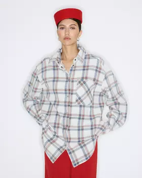 Рубашка в клетку с эффектом варки молочного цвета