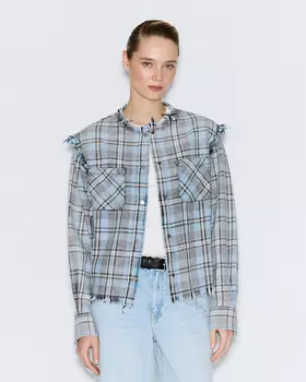 Рубашка в клетку укороченная голубого цвета
