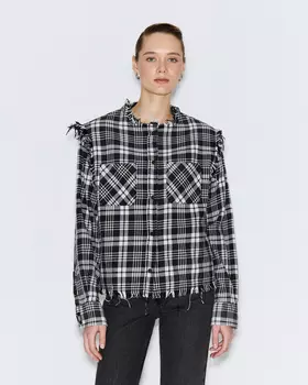 Рубашка в клетку укороченная серого цвета