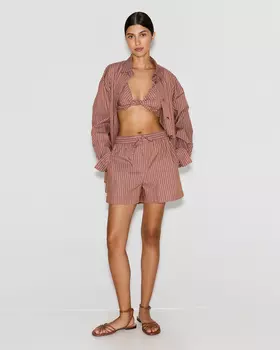 Шорты из хлопка в полоску шоколадного цвета