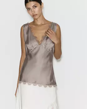 Топ из гладкого сатина кофейного цвета