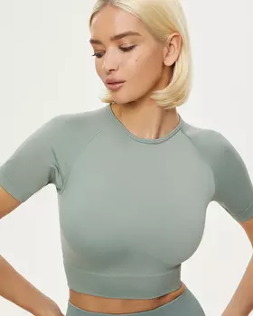 Топ с коротким рукавом оливкового цвета