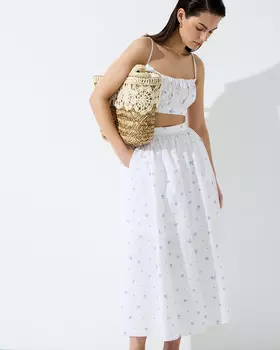 Топ укороченный из принтованного хлопка белого цвета