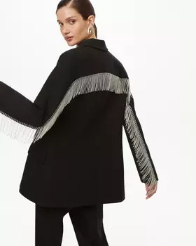 Жакет с контрастной бахромой черного цвета