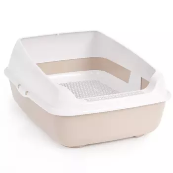 Альтернатива Лоток с высокими бортами и сеткой для кошек и собак мелких пород, 50,5x39x23,5 см, бежевый