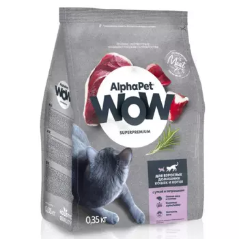 AlphaPet WOW Сухой корм для взрослых кошек с уткой, 350 г