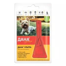 Apicenna Дана Ультра капли на холку для собак и щенков до 5 кг от блох, вшей, клещей, власоедов, 1 пипетка