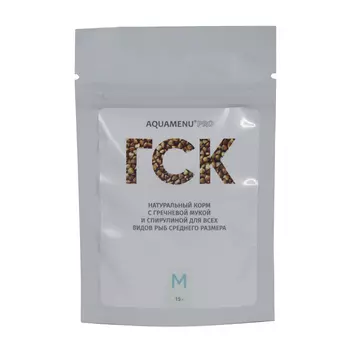 АQUA MENU Натуральный корм с гречневой мукой и спирулиной для всех видов средних рыб Pro ГСК, M, 15 гр.