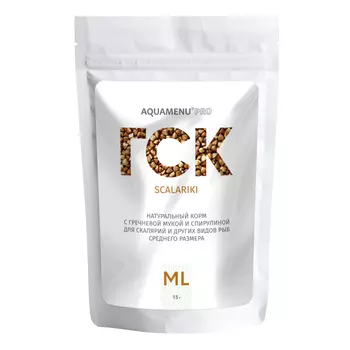 АQUA MENU Натуральный корм с гречневой мукой и спирулиной для скалярий и других видов средних рыб Pro ГСК, ML, 15 гр.