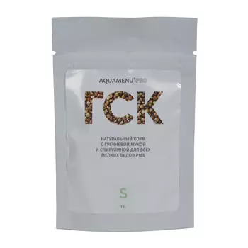 АQUA MENU Натуральный корм с гречневой мукой и спирулиной для всех видов мелких рыб Pro ГСК, S, 15 гр.
