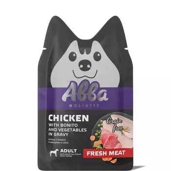 АВВА Влажный корм (пауч) для собак всех пород, с курицей, бонито и овощами в соусе, 100 гр.