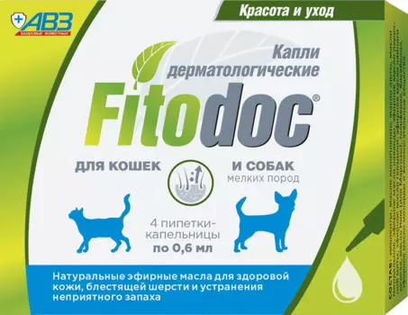 АВЗ Fitodoc Капли дерматологические для кошек и собак мелких пород, 4 пипетки по 0,6 мл