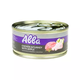 АВВА Adult Влажный корм (консервы) для взрослых собак мелких пород, с цыпленком и индейкой с яблоком, 100 гр.