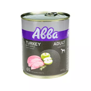 Aвва Консервы для взрослых собак всех пород Индейка с яблоком, 800г