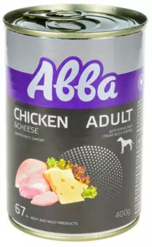 Aвва Premium консервы для собак средних и крупных пород, с цыпленком и сыром, 400 г