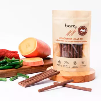 Barq Лакомство Колбаски из лося с бататом и стручковой фасолью (70 гр.) для кошек и собак