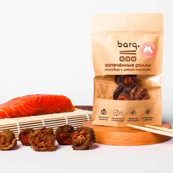 Barq Лакомство Запеченные роллы из рубца с диким лососем (70 гр.) для собак