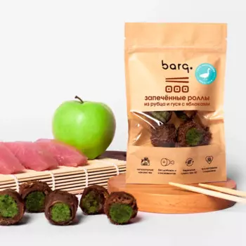 Barq Лакомство Запеченные роллы из рубца и гуся с яблоками (70 гр.) для собак