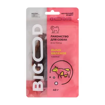 BIGOOD Лакомство Вымя вяленое говяжье для собак всех пород, 40 гр.
