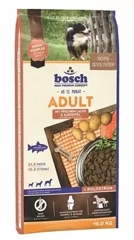 Bosch Adult корм для собак со средним уровнем активности старше 1 года, с лососем и картофелем, 15 кг
