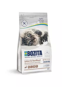 Bozita Indoor &amp; Sterilized GF Reindeer сухой беззерновой корм с олениной для домашних стерилизованных кошек, 400г
