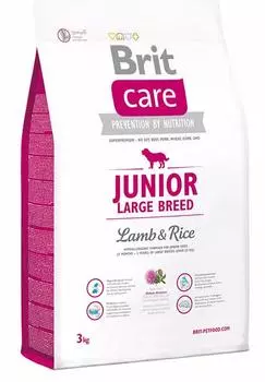 Brit Care Junior Large Breed корм для собак (3 месяца - 2 года) крупных пород (более 25 кг), с ягненком и рисом, 3 кг