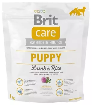Brit Care Puppy корм для щенков и юниоров всех пород (4 недели - 12 месяцев), с ягненком и рисом, 1 кг
