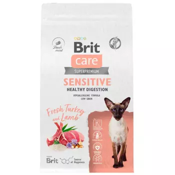 Brit Care Superpremium Sensitive Healthy Digestion Сухой корм для взрослых кошек с чувствительным пищеварением, с индейкой и ягненком, 1,5 кг