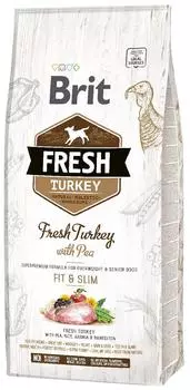 Brit Fresh Turkey with Pea Adult Fit &amp; Slim сухой корм для взрослых собак со сниженной активностью, со свежей индейкой и горошком, 12кг
