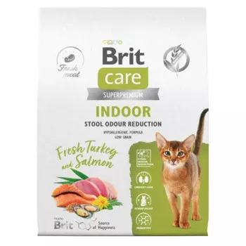 Brit Indoor Stool Odour Reduction Сухой корм для взрослых кошек, с индейкой и лососем, 7 кг