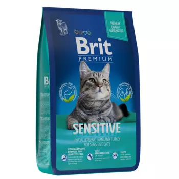 Brit Premium Cat Sensitive Сухой корм для кошек с чувствительным пищеварением, с ягненком и индейкой, 8 кг