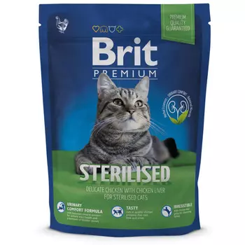 Brit Premium Cat Sterilised корм для кастрированных котов и стерилизованных кошек, с курицей и печенью, 300 г
