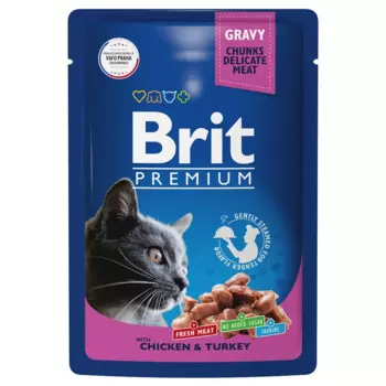 Brit Premium пауч для взрослых кошек цыпленок и индейка